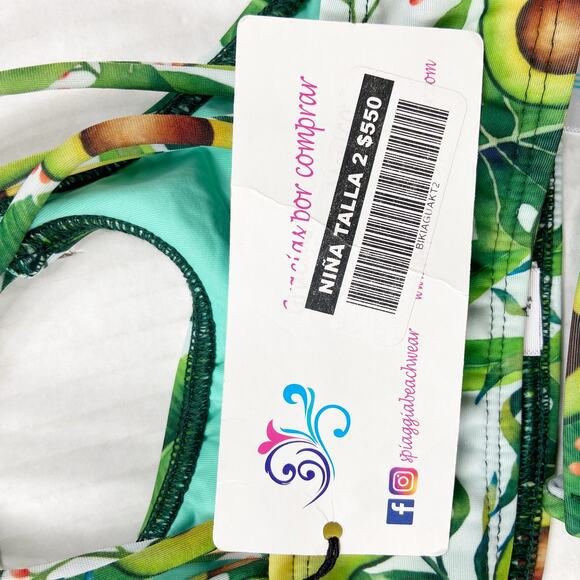 NEW Girls Swimsuit‎ Two Piece Avocado Green Size 2 Spiaggia Beachwear - Picture 5 of 7